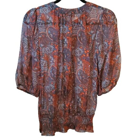 Catwalk to Sidewalk 100% Silk Top Sheer Blouse Keyhole Floral Size Small - Picture 6 of 7